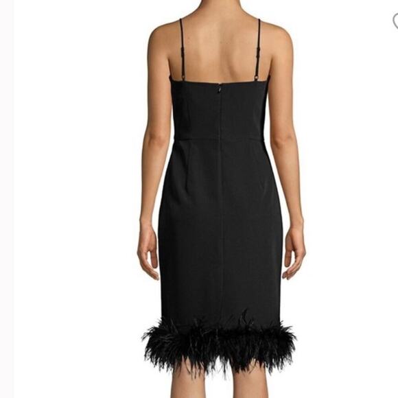 Milly Cady Elle Feather-Hem Sheath Black Midi Dress - Picture 3 of 10